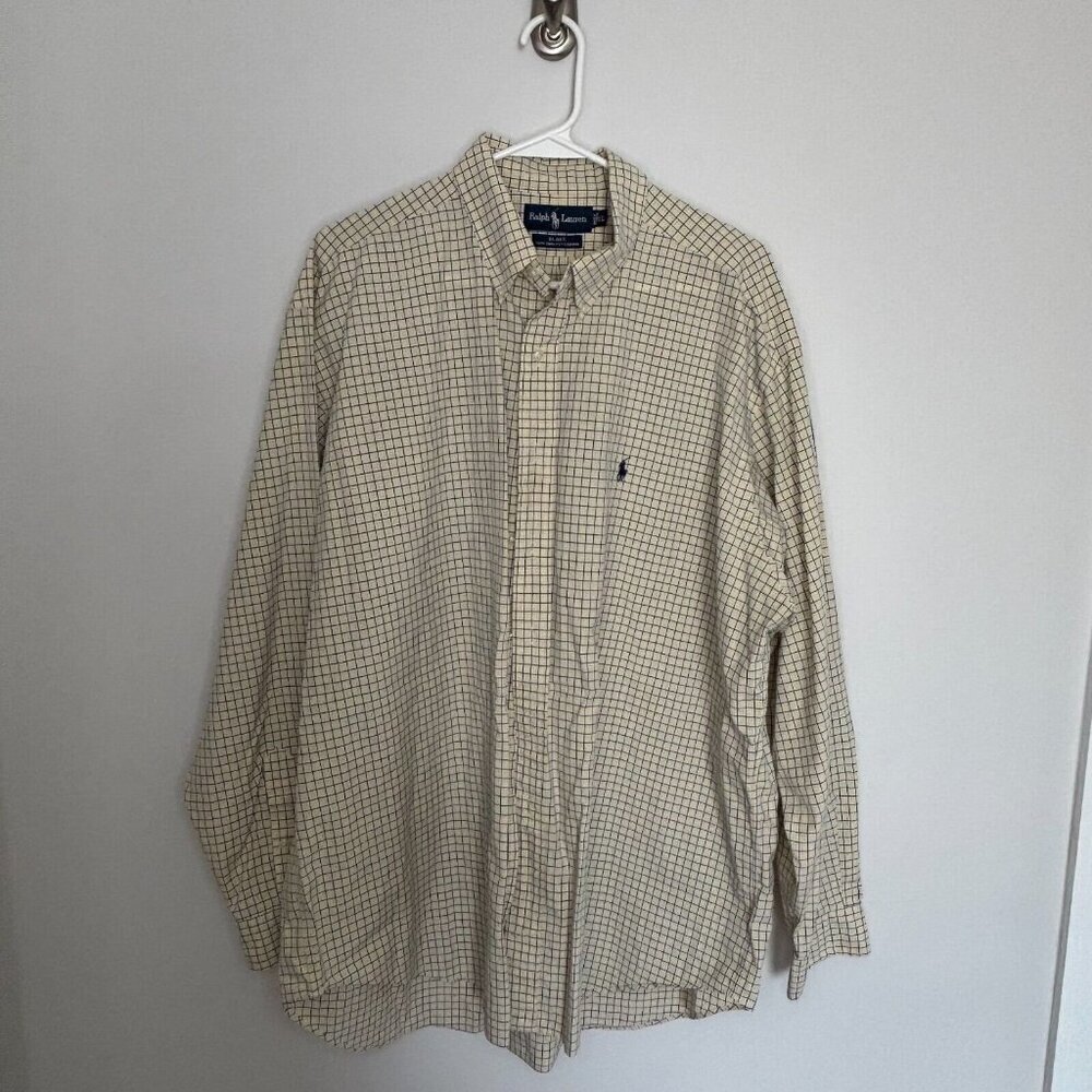 RALPH LAUREN Blake 100% Cotton Yellow Plaid Button Down Pony Logo Long Sleeve XL